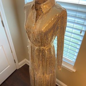 Gold Metallic Dress with Sleeves Size 12